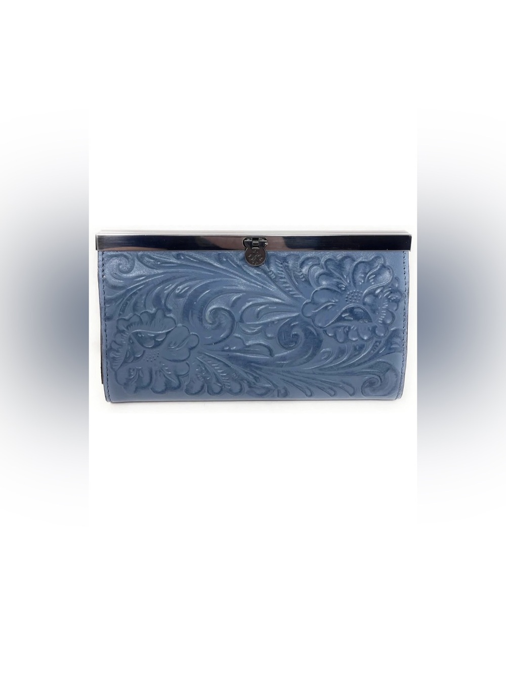 Patricia Nash Blue Fog Cauchy Wallet Clutch Tooled Genuine Leather RFID NWT $129